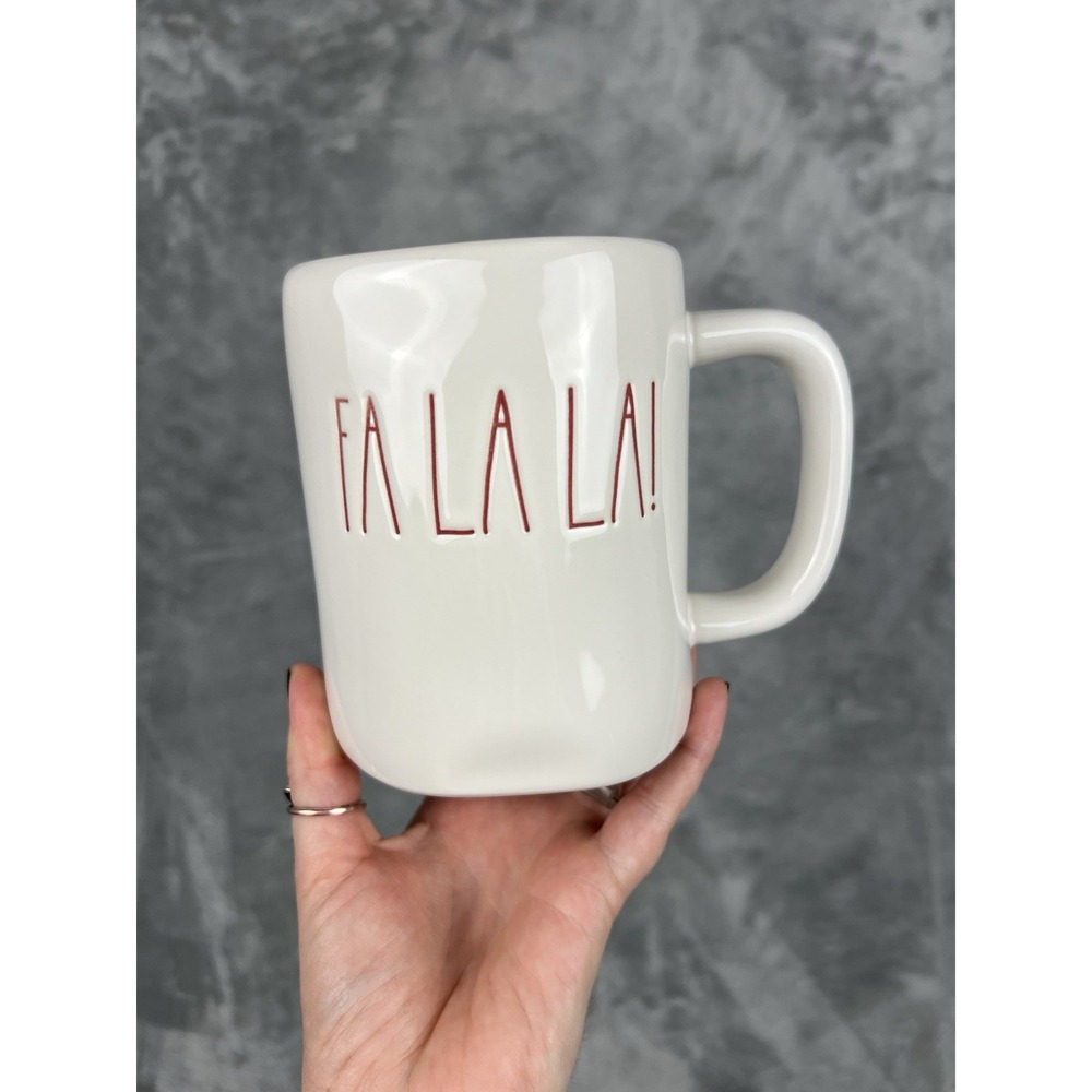 New‎ Christmas Rae Dunn FA LA LA! Ceramic Mug Cup White Red Inside And Lettering